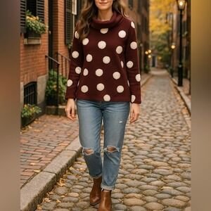Trisha Tyler Maroon/White Polka Dot Sweater